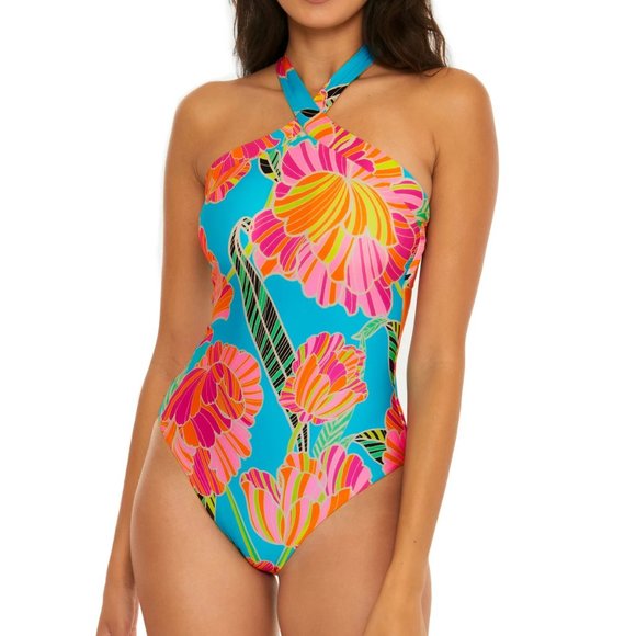 Trina Turk Poppy Reversible High Neck One Piece Swimsuit. Size10.NWT! - Picture 1 of 10